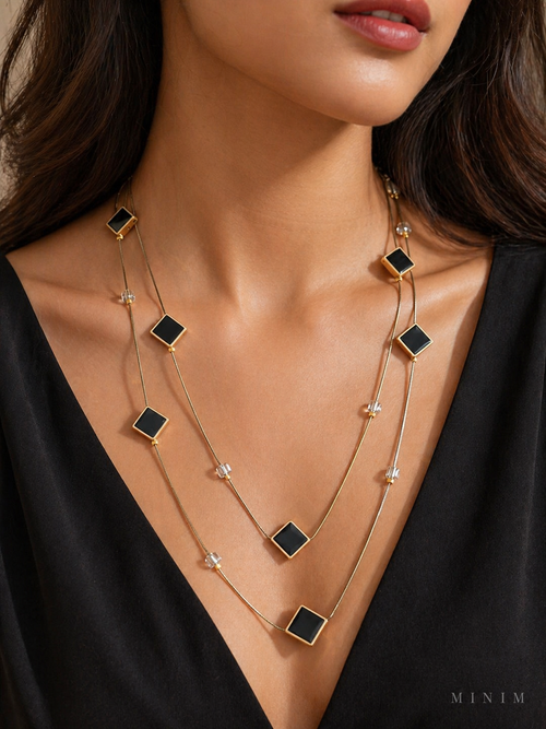 Geometric Black Layered Necklace