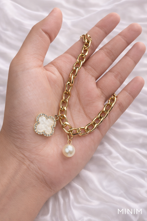 Clover and Pearl Charm Bracelet