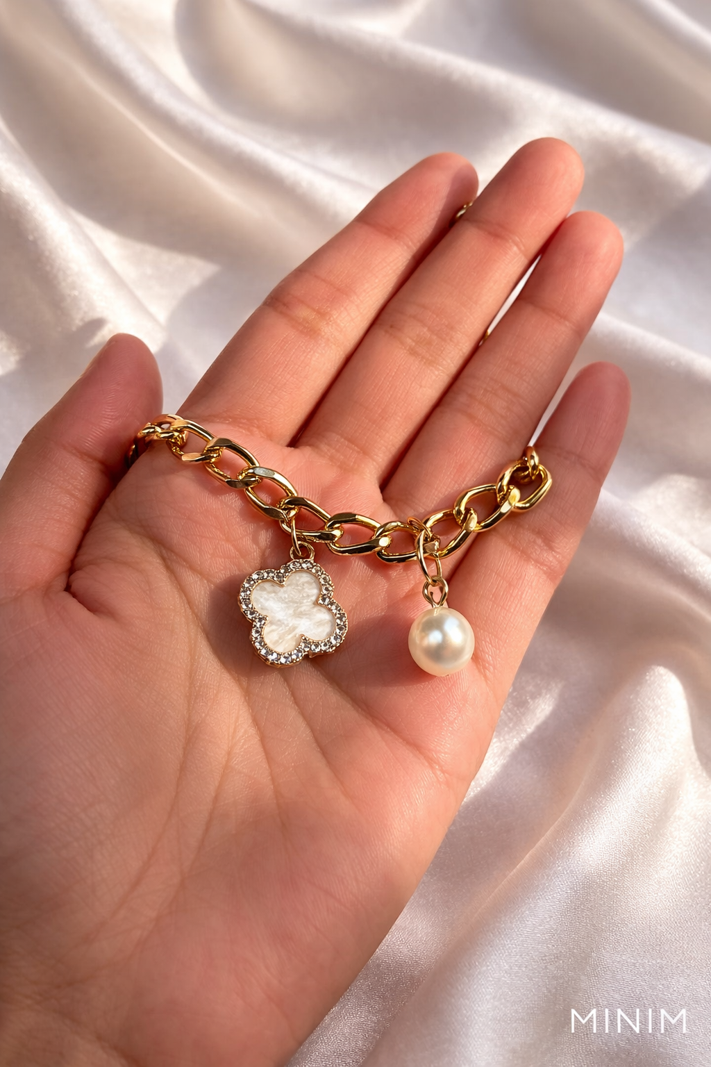 Clover and Pearl Charm Bracelet