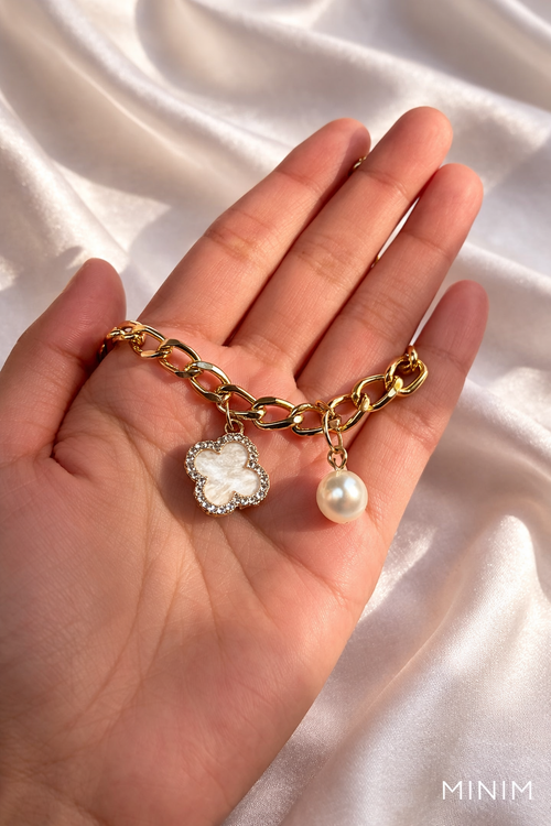 Clover and Pearl Charm Bracelet