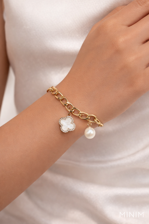 Clover and Pearl Charm Bracelet