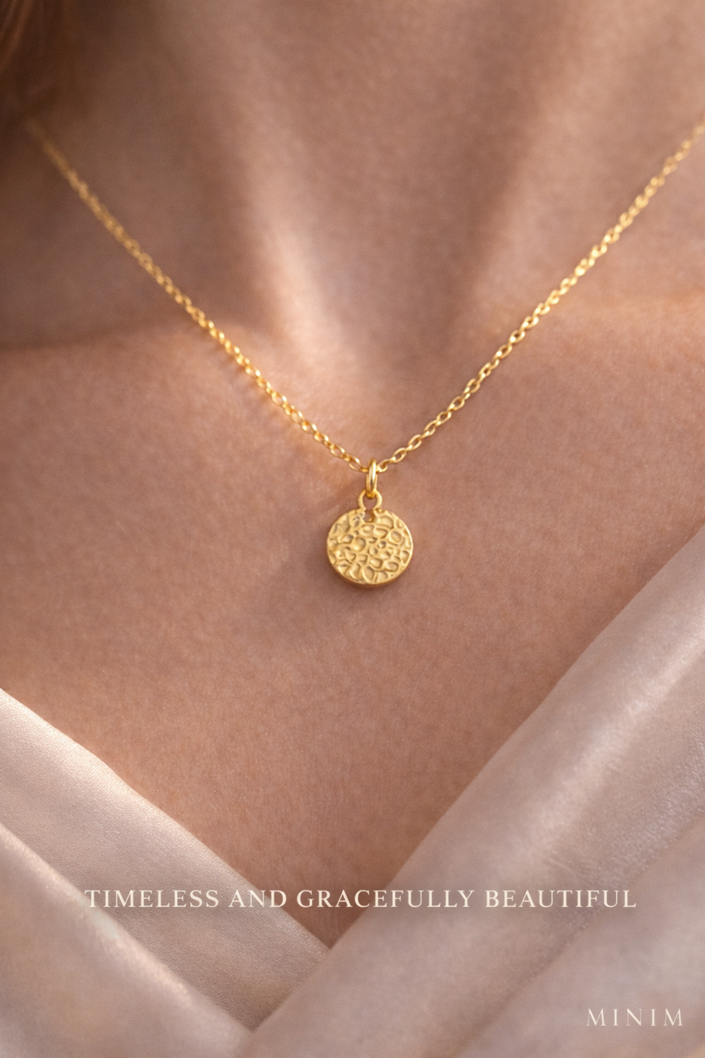 Textured Gold Disc Pendant Necklace