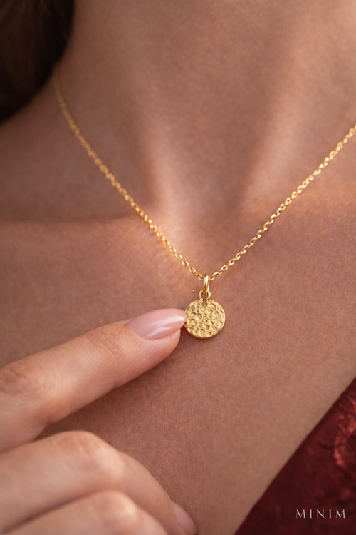 Textured Gold Disc Pendant Necklace