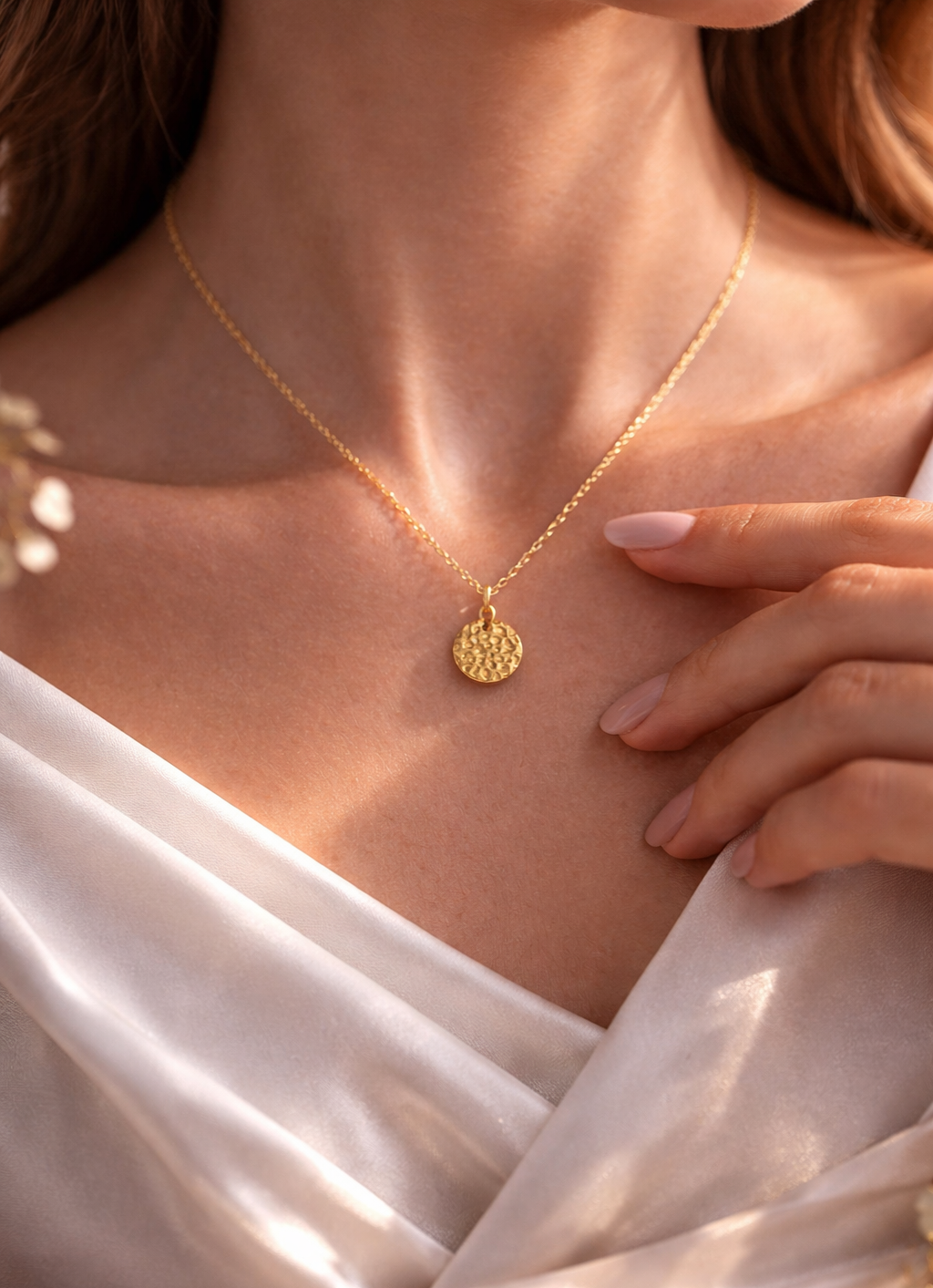 Textured Gold Disc Pendant Necklace