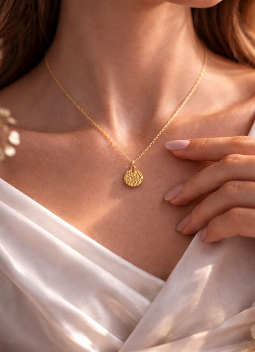 Textured Gold Disc Pendant Necklace