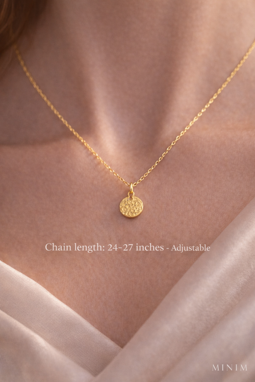 Textured Gold Disc Pendant Necklace