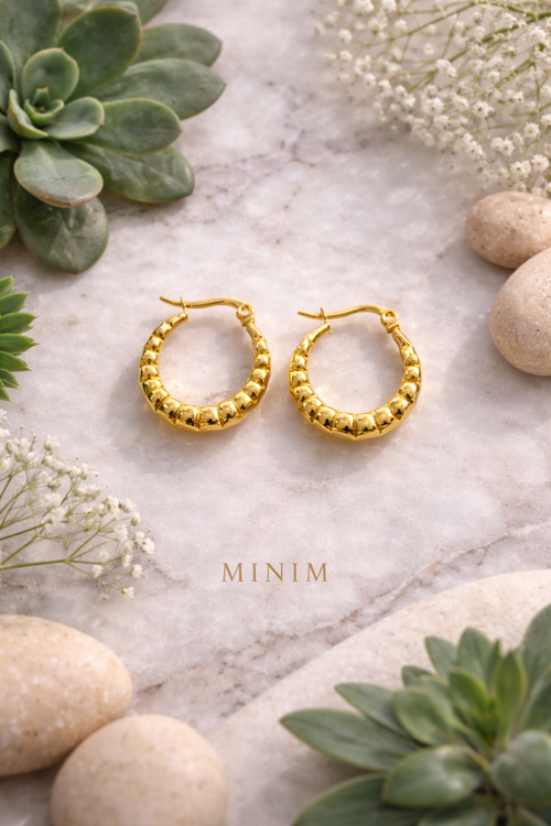 Gold Beaded Hoop Earrings
