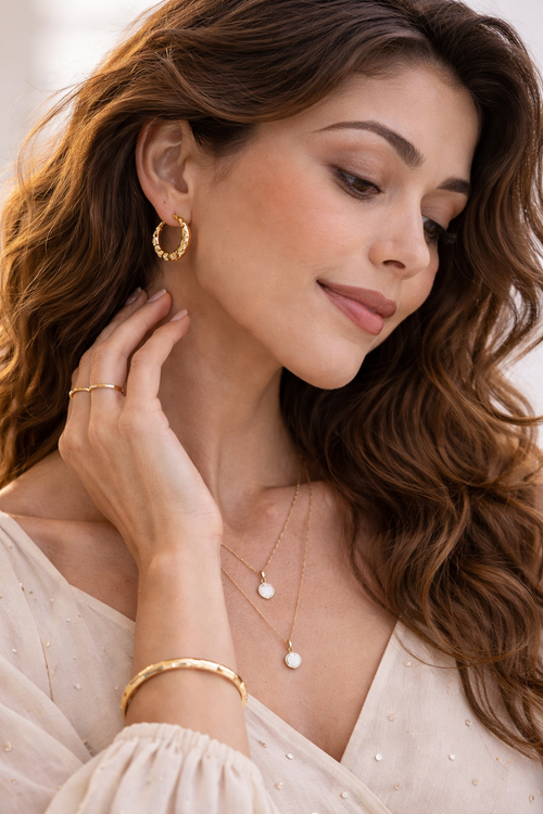 Gold Beaded Hoop Earrings
