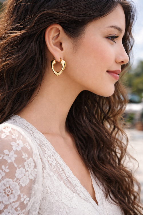 Gold Curved Triangle Earrings