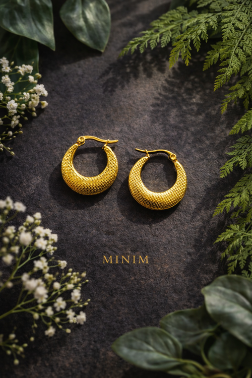 Gold Diamond Texture Hoop Earrings