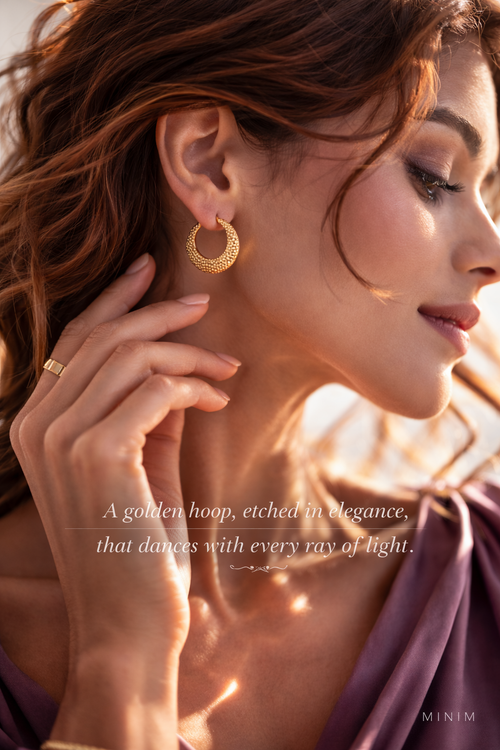 Gold Diamond Texture Hoop Earrings