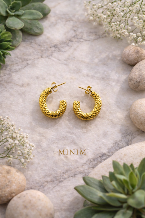 Gold Pebbled Hoop Earrings