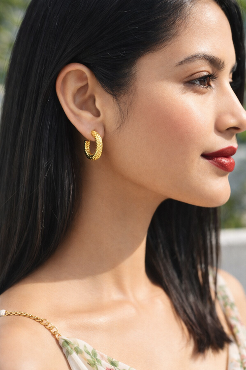 Gold Pebbled Hoop Earrings