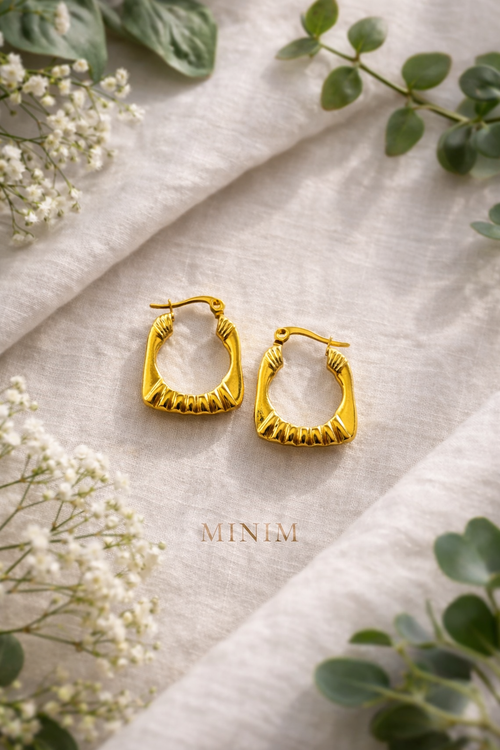 Gold Ribbed Hoop Earrings