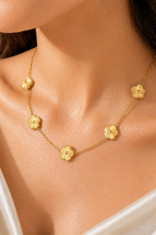 Gold Plated 5 Clover Charm Necklace