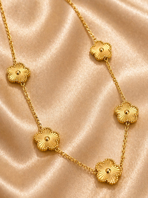 Gold Plated 5 Clover Charm Necklace