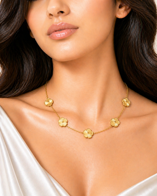 Gold Plated 5 Clover Charm Necklace
