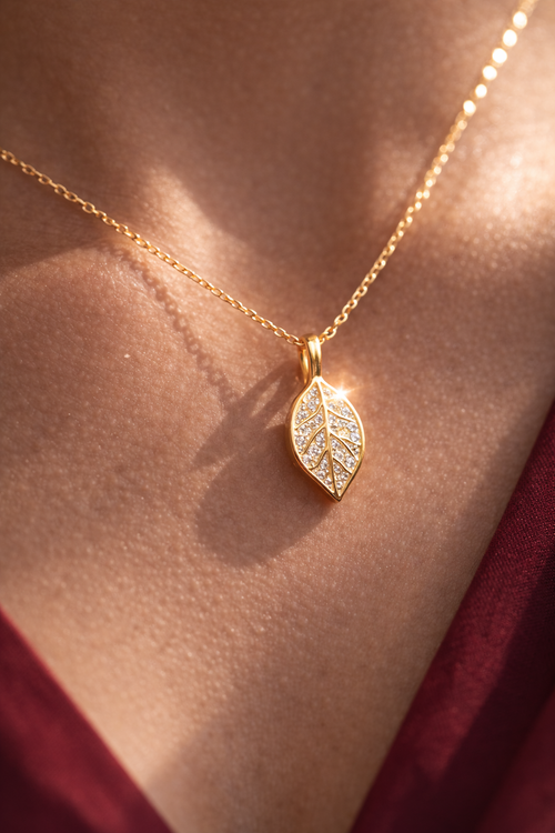 Crystal Leaf Charm Necklace