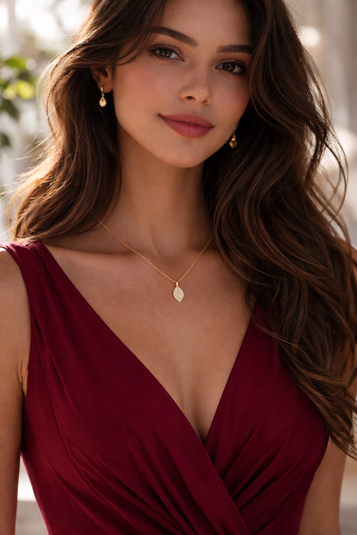 Crystal Leaf Charm Necklace