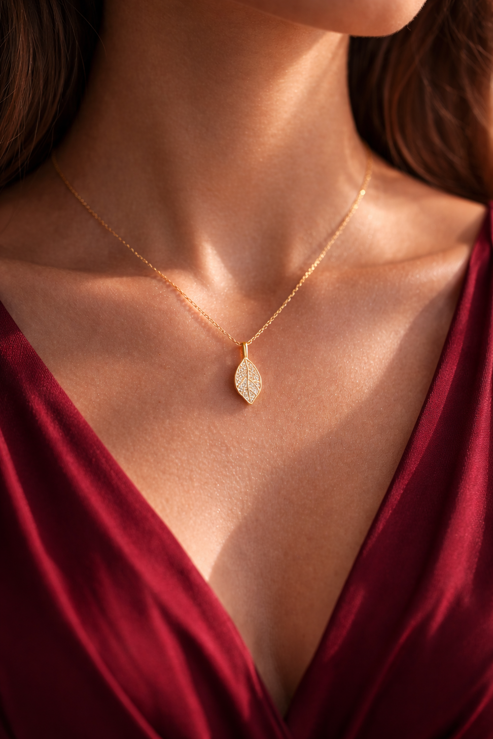 Crystal Leaf Charm Necklace