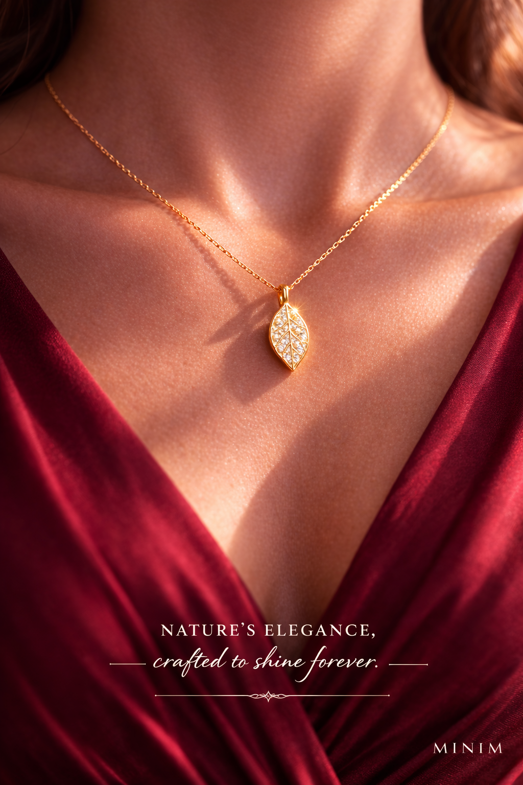 Crystal Leaf Charm Necklace