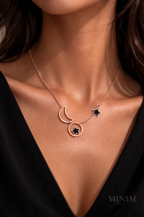 Rose Gold Moon Star Necklace