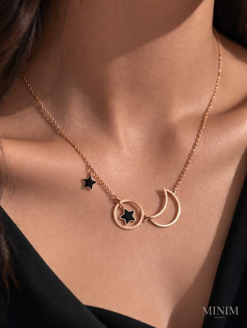 Rose Gold Moon Star Necklace