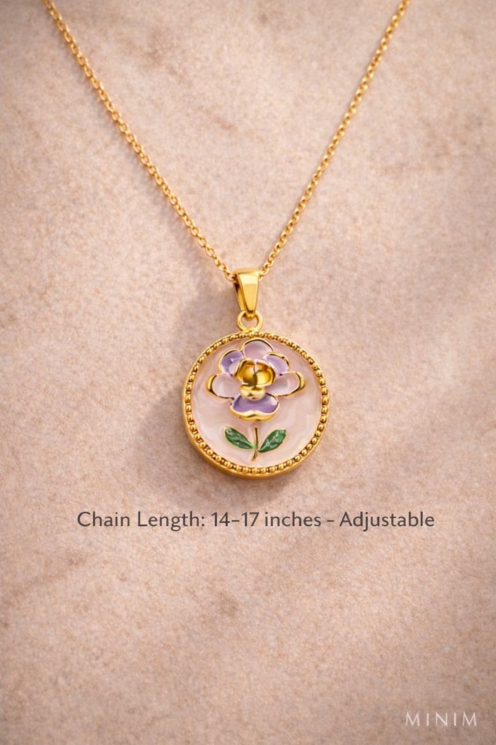 Peach Floral Enamel Pendant Necklace