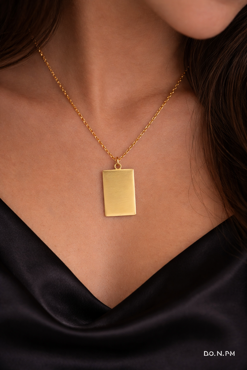 Gold Rectangle Flat Pendant Necklace