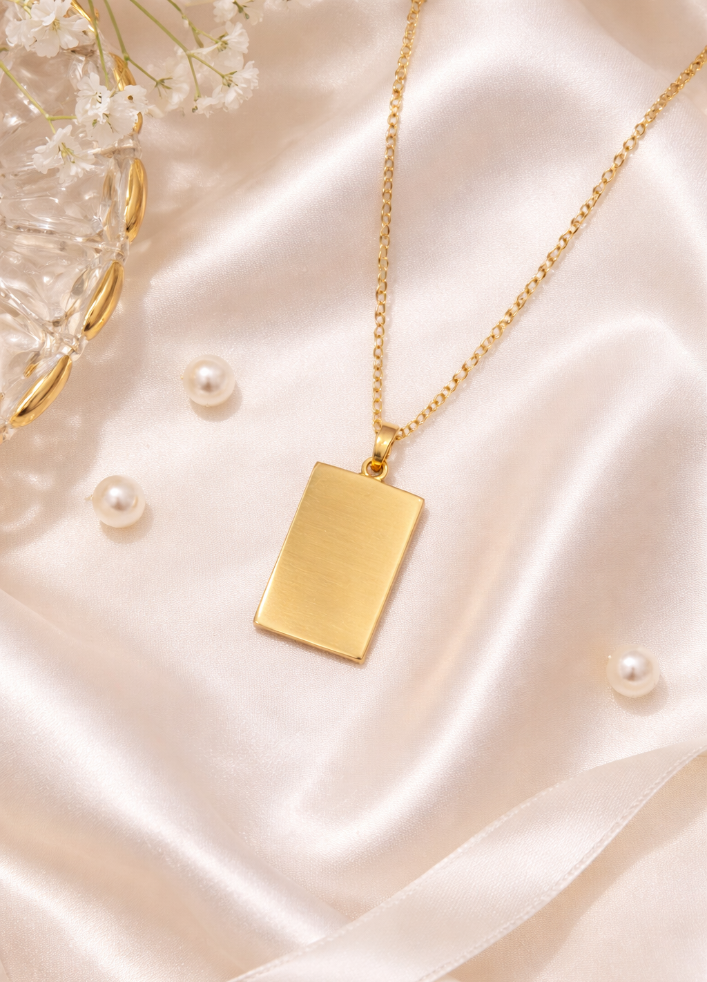 Gold Rectangle Flat Pendant Necklace