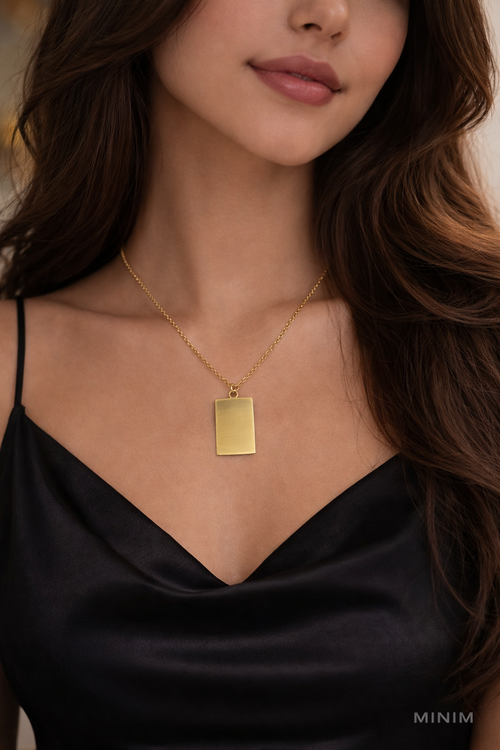Gold Rectangle Flat Pendant Necklace