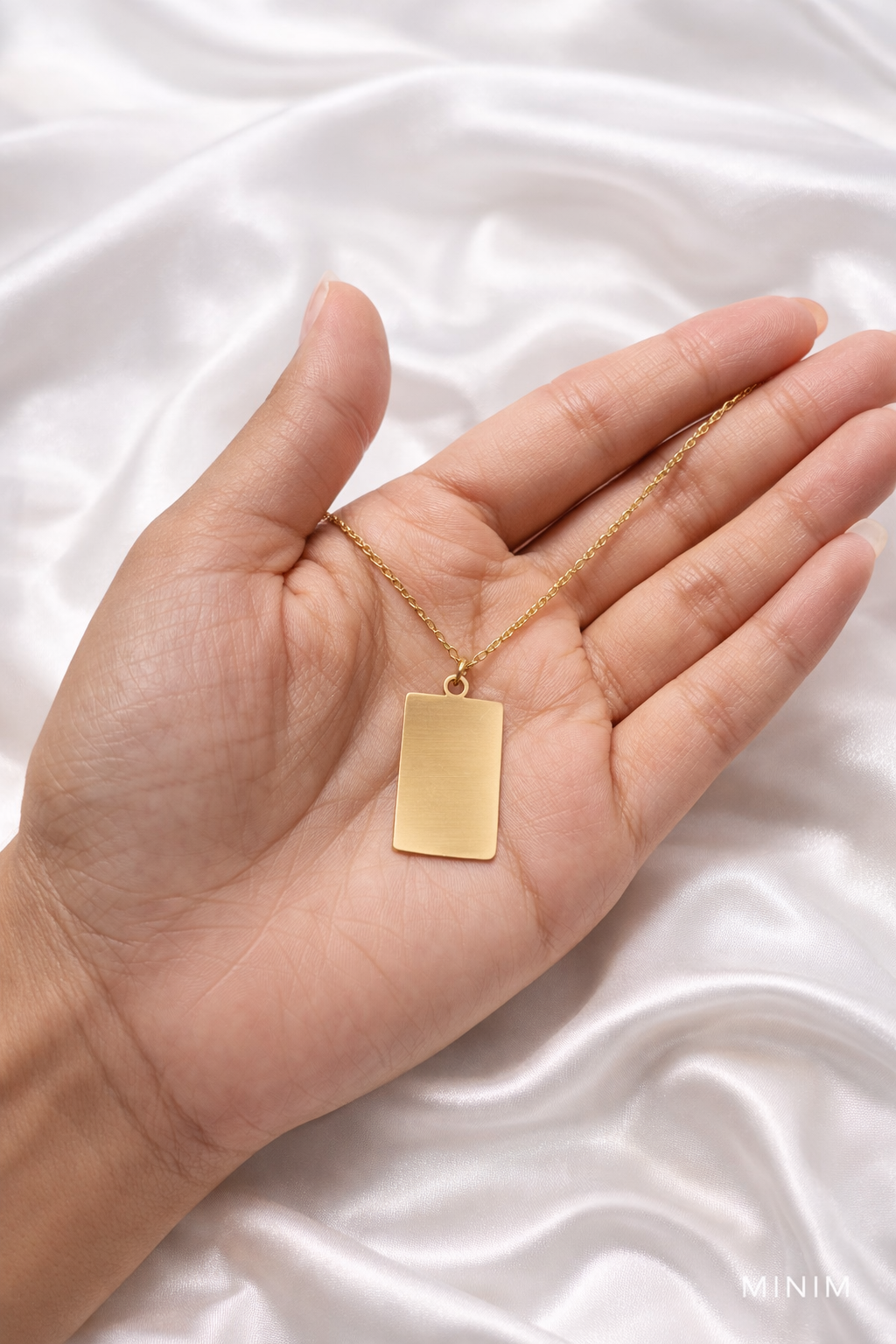Gold Rectangle Flat Pendant Necklace