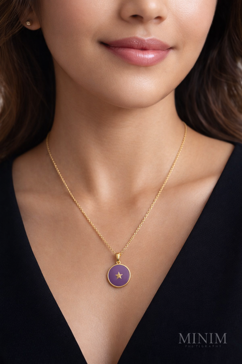 Purple Enamel Star Necklace