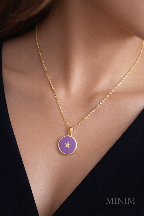 Purple Enamel Star Necklace