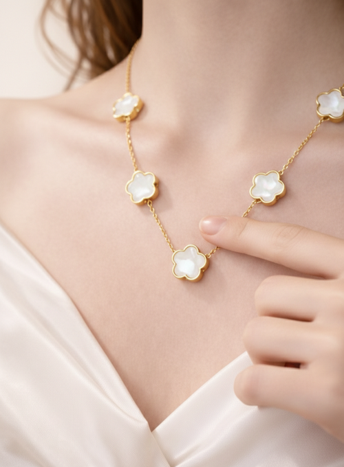 White Enamel 5 Clover Necklace